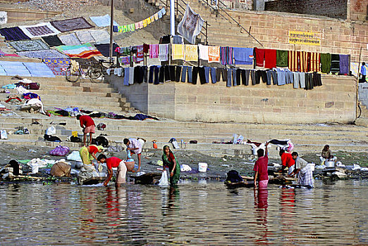 印度,瓦腊纳西,恒河,洗衣服,河