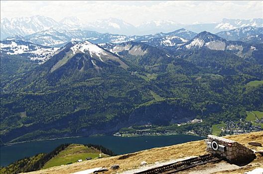 湖,山区,结束,齿轨铁路,萨尔茨堡,奥地利,欧洲