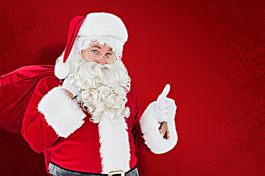 圣诞老人,袋,竖大拇指