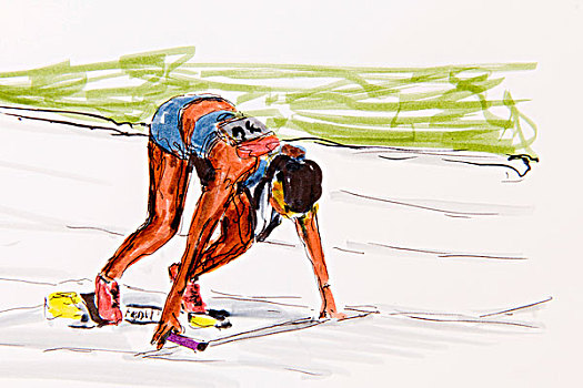 开端,女性,跑步者,平局,艺术家,插画