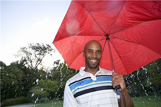 男人,拿着,红色,伞,户外,微笑,头像