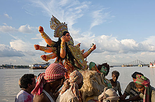 投入,典礼,女神,河,加尔各答,西孟加拉,印度