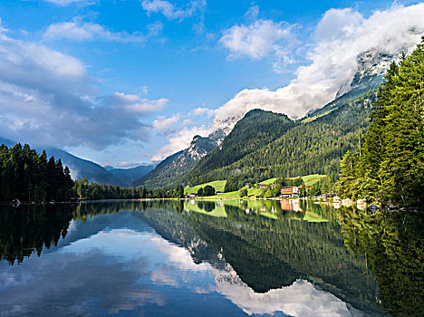 浪漫,湖,早晨,山脉,国家公园,巴伐利亚,德国,大幅,尺寸