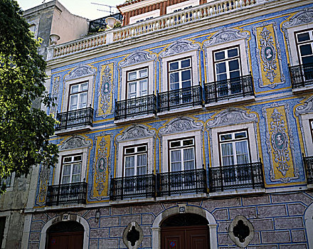 葡萄牙,里斯本,阿尔法马区,房子,陶瓷,砖瓦,建筑