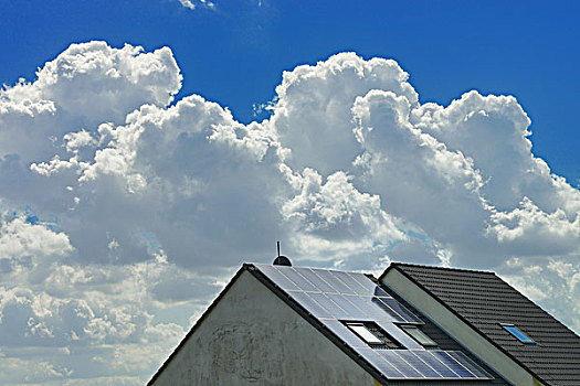 太阳能电池板,房子,屋顶,黑森州,德国