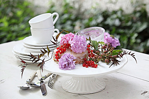 小蛋糕,装饰,花,浆果,桌上,下午,咖啡