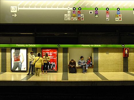 人,现代,地铁站,巴塞罗那,西班牙