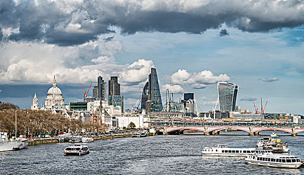 风景,滑铁卢桥,泰晤士河,金融区,伦敦