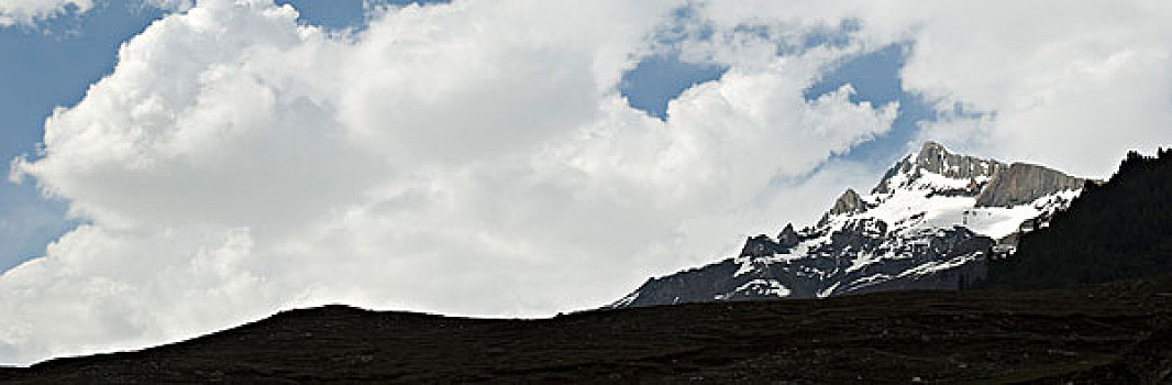 云,俯视,积雪,山峦,冰河,查谟-克什米尔邦,印度