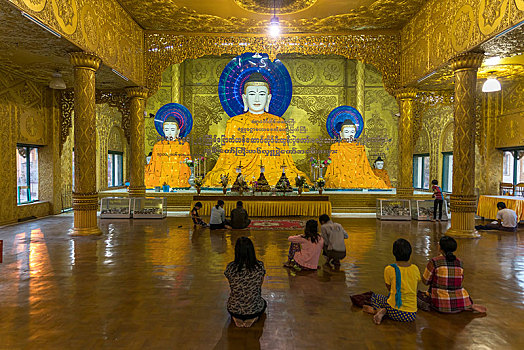 人,祈祷,正面,佛像,塔,缅甸,亚洲