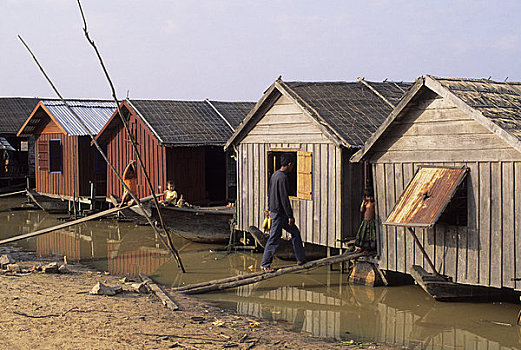 柬埔寨,靠近,收获,漂浮,房子