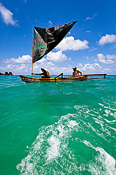 男人,舷外支架,独木舟,胜地,印度尼西亚