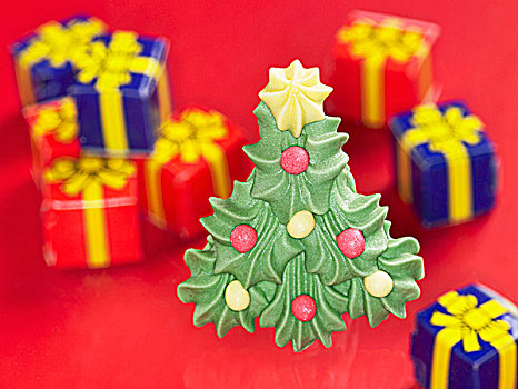糖,圣诞树,礼物,背景