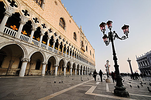 路灯,宫殿,公爵宫,威尼斯,威尼托,意大利,欧洲