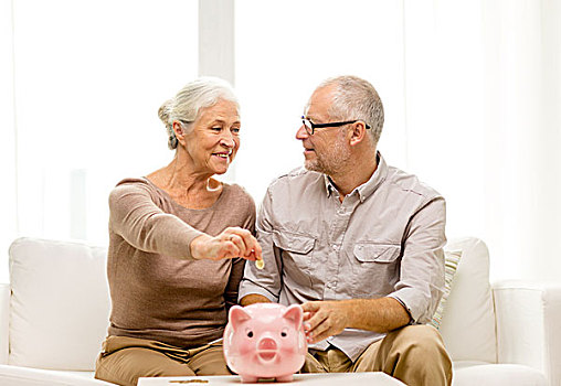 家庭,储蓄,岁月,人,概念,微笑,老年,夫妻,钱,存钱罐,在家