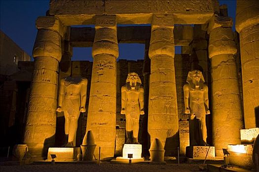 有趣,雕塑,拉美西斯二世,光亮,夜晚,卢克索神庙,埃及