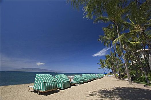 夏威夷,毛伊岛,卡亚纳帕里,海滩,太阳,小屋,沙子,面对,岛屿