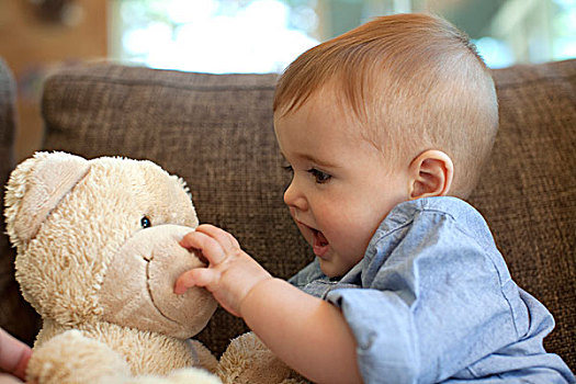 男婴,玩,泰迪熊