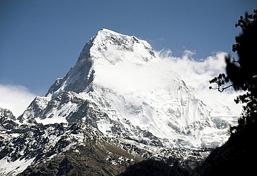 积雪,山峦,安娜普纳,山脉,喜马拉雅山,尼泊尔