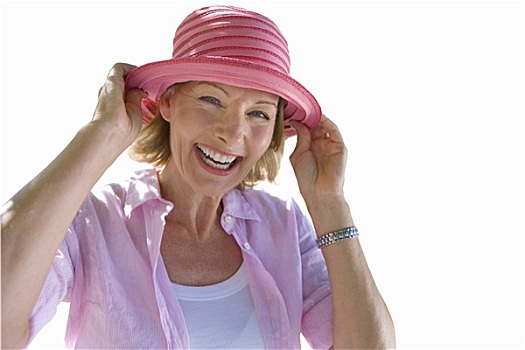 老年,女人,微笑,戴着,遮阳帽,抠像