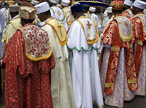 后视图,牧师,站立,一起,节日,亚的斯亚贝巴,埃塞俄比亚