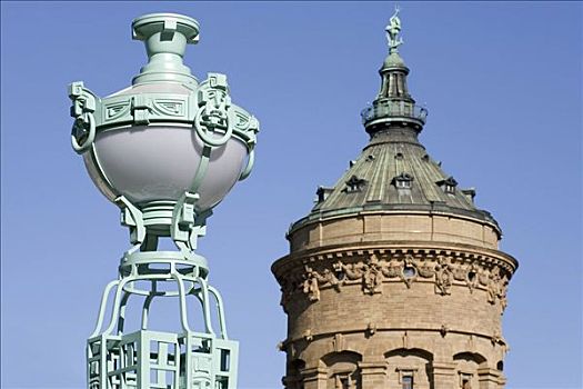 新艺术,枝状大烛台,正面,曼海姆,水塔,巴登符腾堡,德国