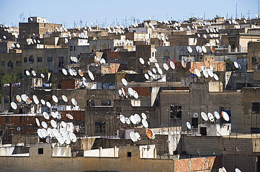 摩洛哥,麦地那,老城,俯视,卫星天线
