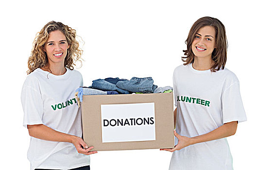 两个,愉悦,志愿者,衣服,捐赠,盒子