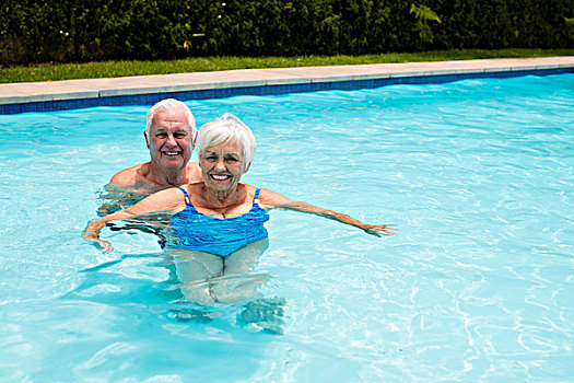 头像,高兴,老年,夫妻,游泳池,晴天