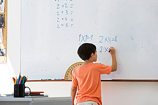小学生,工作,数学,公式,白色书写板