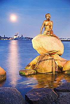 美人鱼,哥本哈根,月亮,亮光,黄昏