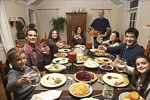 家庭,祝酒,感恩节,晚餐