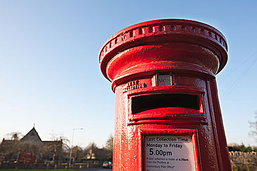 红色,公用,邮箱,格拉斯通贝利,萨默塞特,英格兰,英国