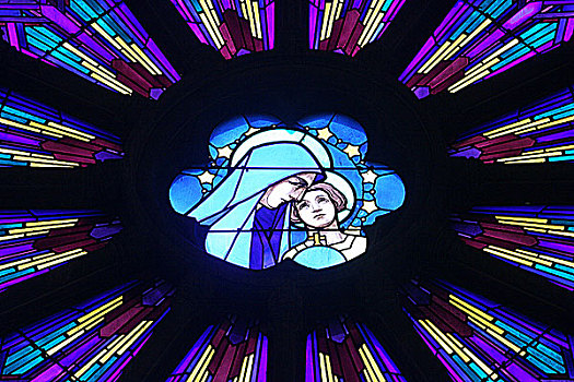 法国,上萨瓦省,彩色玻璃窗,圣母玛利亚