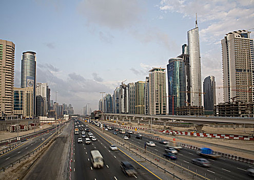 阿联酋,迪拜,码头,交通,道路,塔,靠近,地铁,高架路
