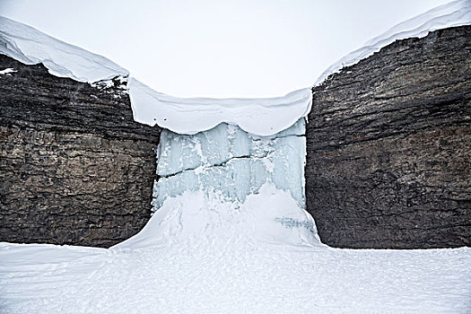冰瀑,石头,斯瓦尔巴特群岛,挪威