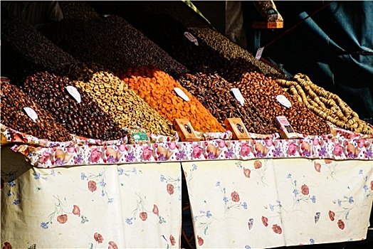干果,豆类,市场货摊,摩洛哥