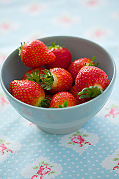 新鲜,草莓,蓝色,碗
