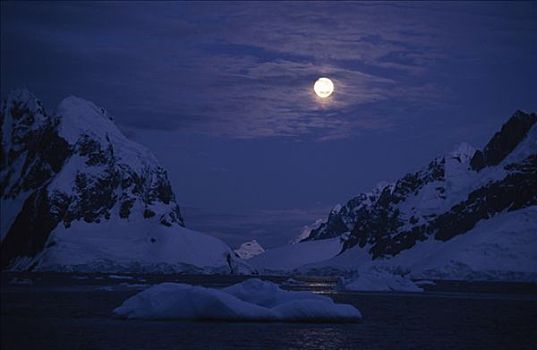 满月,上方,冰山,雷麦瑞海峡,南极