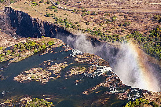 维多利亚瀑布,帘,水,世界,瀑布,围绕,区域,国家公园,世界遗产,赞比亚,津巴布韦