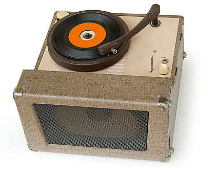 20世纪50年代,留声机,演奏,一个,黑胶唱片,隔绝,白色背景
