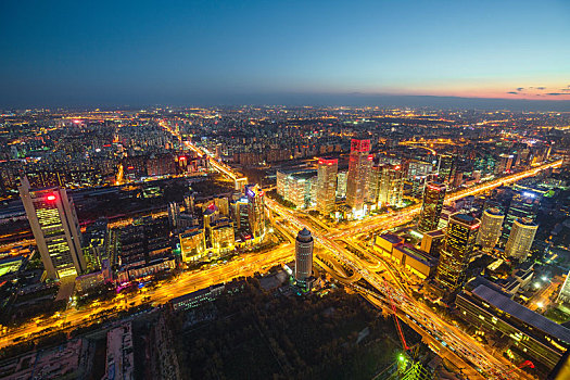 中国北京朝阳区国贸天际线夜景