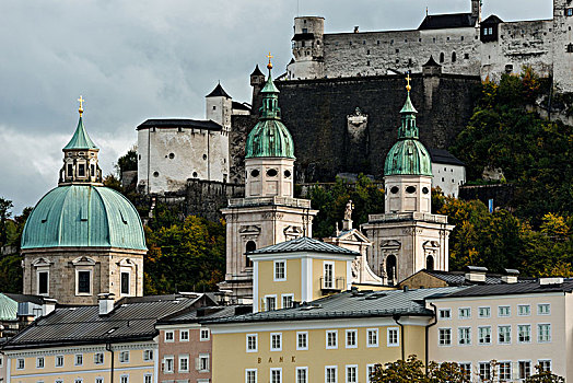 萨尔茨堡,大教堂,教堂塔,城堡,奥地利