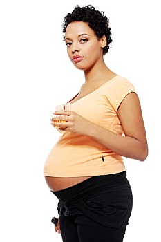 孕妇,拿着,玻璃杯,酒,靠近,肚子
