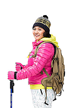 中老年女人冬季登山旅行