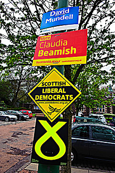 苏格兰,聚会,政治,标识,灯柱,户外,投票站,局部