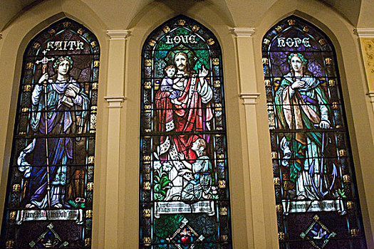 信念,希望,喜爱,彩色玻璃窗,团结,教堂,耶稣,市区,匹兹堡,美国