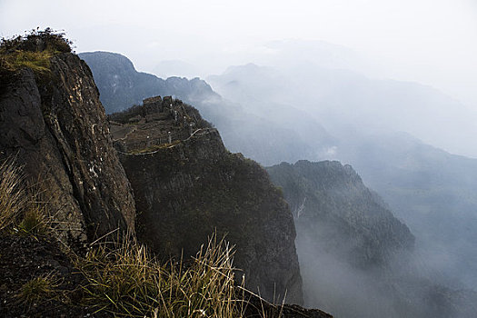 山脉,遮盖,雾,攀升,峨嵋,四川,中国