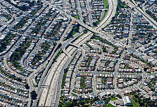 航拍,郊区,住宅开发,靠近,公路,旧金山湾,区域,加利福尼亚,美国,北美