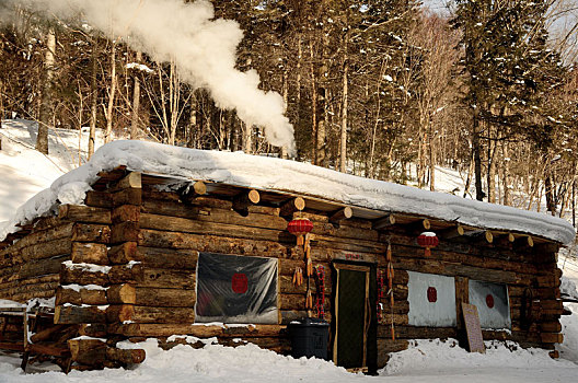 雪谷中的小木屋